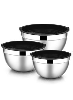 E-far E-far Mixing Bowls with Lids, 6-Piece Stainless Steel Salad Bowls Metal Nesting Bowls for Baking Cooking and Prepping, Airtight Lids & Stackable Design, Size 4.5, 3, 1.5 QT (Black)  - Image 1
