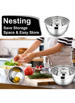 E-far E-far Mixing Bowls with Lids, 6-Piece Stainless Steel Salad Bowls Metal Nesting Bowls for Baking Cooking and Prepping, Airtight Lids & Stackable Design, Size 4.5, 3, 1.5 QT (Black)  - Image 5
