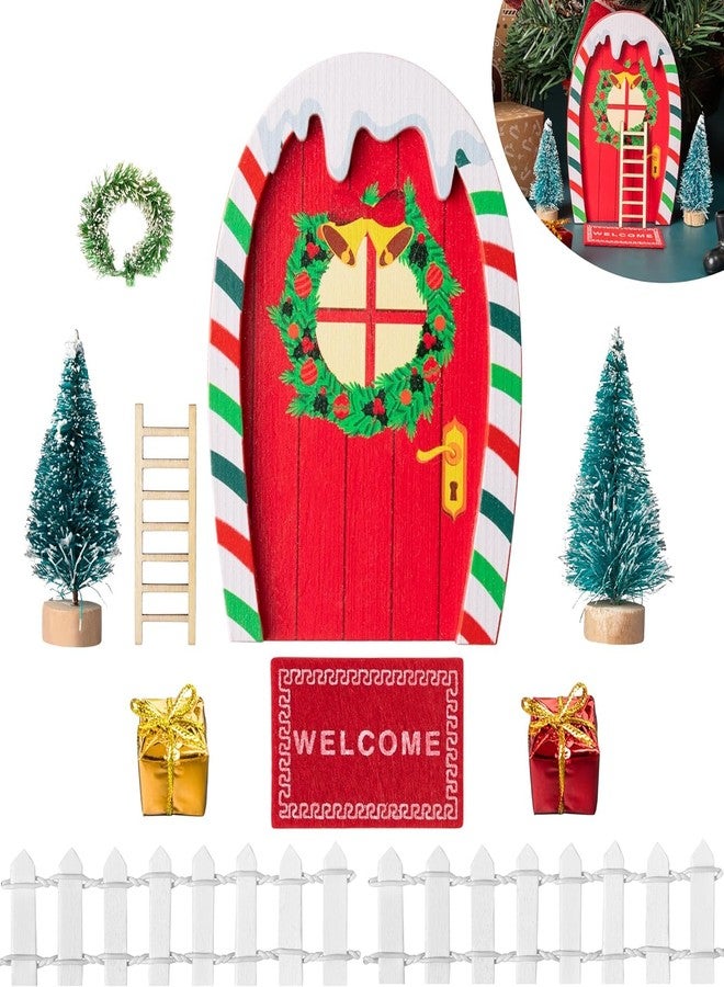 Haooryx 10Pcs Christmas Magic Miniature Tiny Fairy Wooden Doors Decorative Accessories, Welcome to Dollhouse Mini Entry for Fairies Magical Door Christmas Decorations Xmas Decor - Image 1