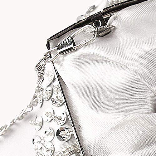 Simcat SSMY Beaded Sequin Design Flower Evening Purse Large, Silver, Size One Size - Image 4