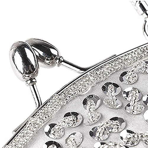 Simcat SSMY Beaded Sequin Design Flower Evening Purse Large, Silver, Size One Size - Image 3