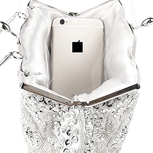 Simcat SSMY Beaded Sequin Design Flower Evening Purse Large, Silver, Size One Size - Image 5