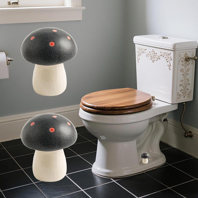 BEUNAIZER Ceramic Toilet Bolt Covers Decorative, Toilet Screw Cover Caps, Toilet Caps for Bottom of Toilet, Cute Mushroom Toilet Bolt Caps, Set of 2 Toilet Bowl Bolt Covers Floor, Bathroom Decor (Black) - Image 1