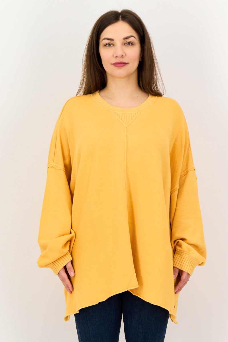 Aerie Women Oversized Crew Neck Solid Long Sleeve Sweatshirt, Orange - Image 1