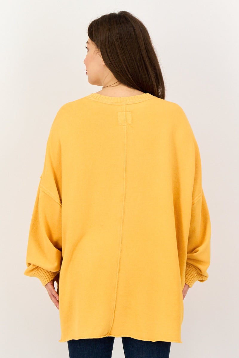 Aerie Women Oversized Crew Neck Solid Long Sleeve Sweatshirt, Orange - Image 3