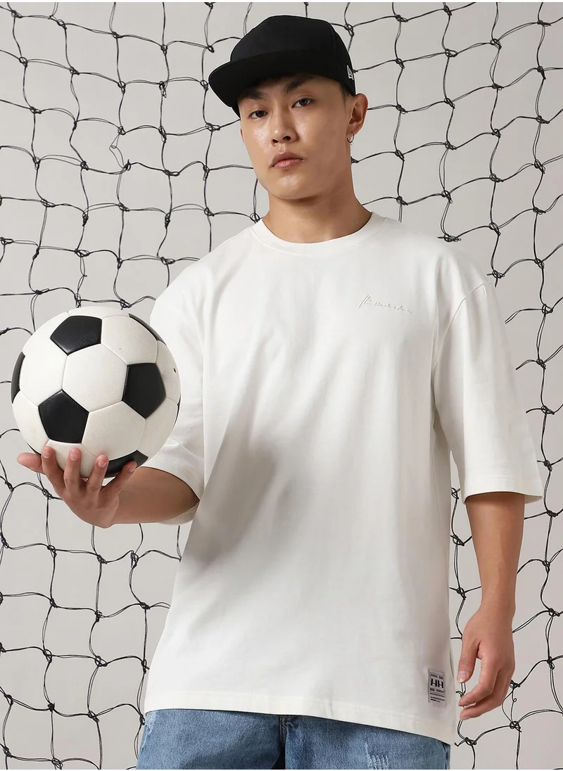هوبرهولمي Men's White 100% Cotton Solid T-Shirt