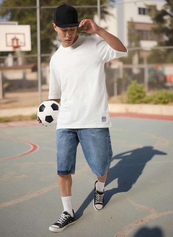 Hubberholme Men's White 100% Cotton Solid Pattern Oversized T-Shirt - Image 5
