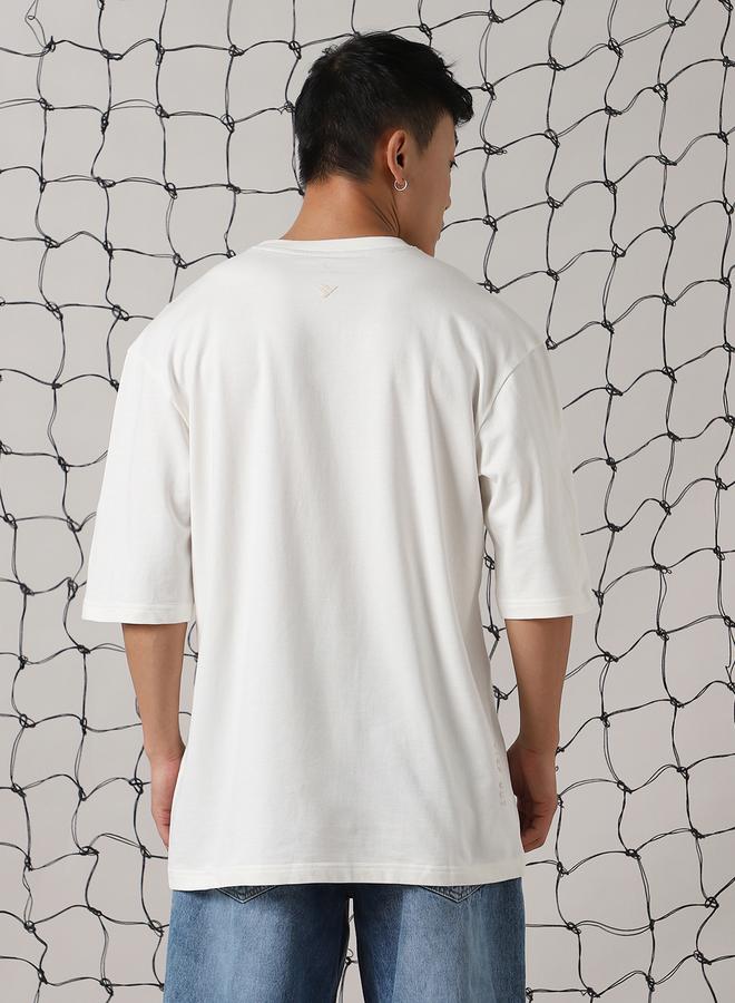 Hubberholme Men's White 100% Cotton Solid Pattern Oversized T-Shirt - Image 3
