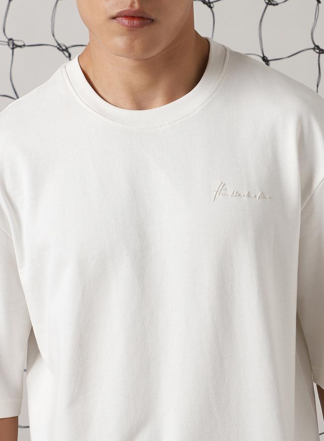 Hubberholme Men's White 100% Cotton Solid Pattern Oversized T-Shirt - Image 4