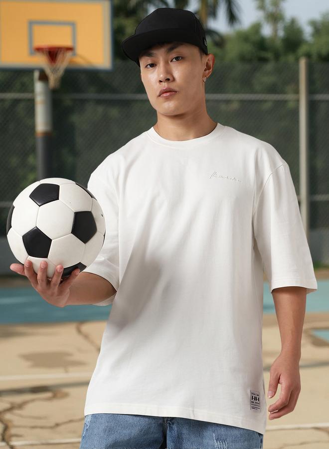 Hubberholme Men's White 100% Cotton Solid Pattern Oversized T-Shirt - Image 1