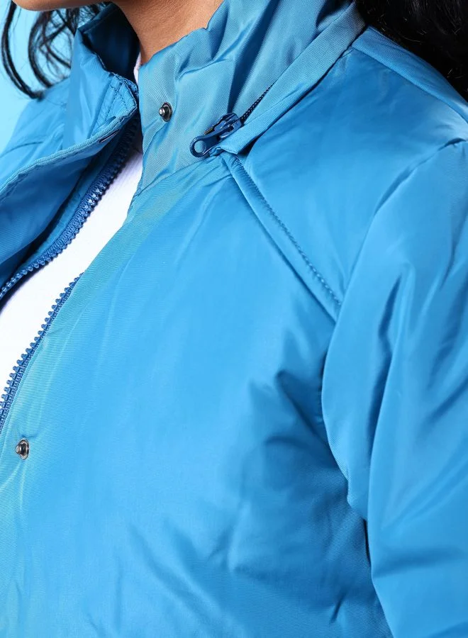 Freehand Women Boxy Fit Solid Puffer Jacket With Detachable Hood