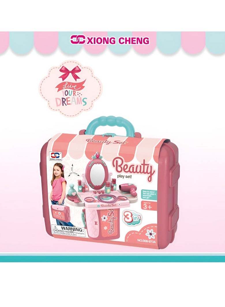 XIONG CHENG 3 in 1 Pretend Beauty Dresser Vanity Makeup Play Set for Girls  - Image 3