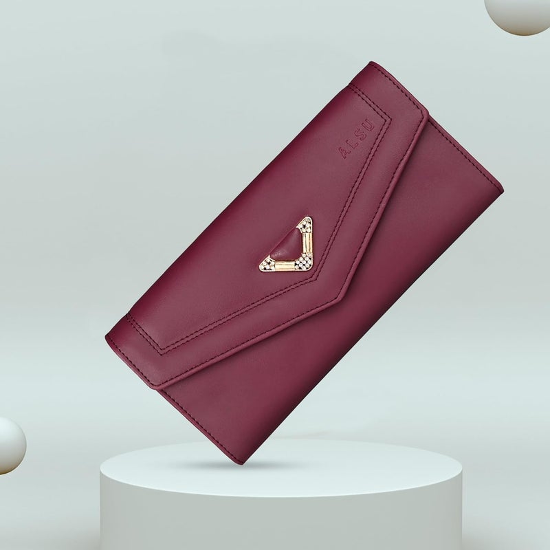 ALSU محفظة يد نسائية | جيب للهاتف | جيب للنقود | 4 فتحات بطاقات (ماروني) - Image 4