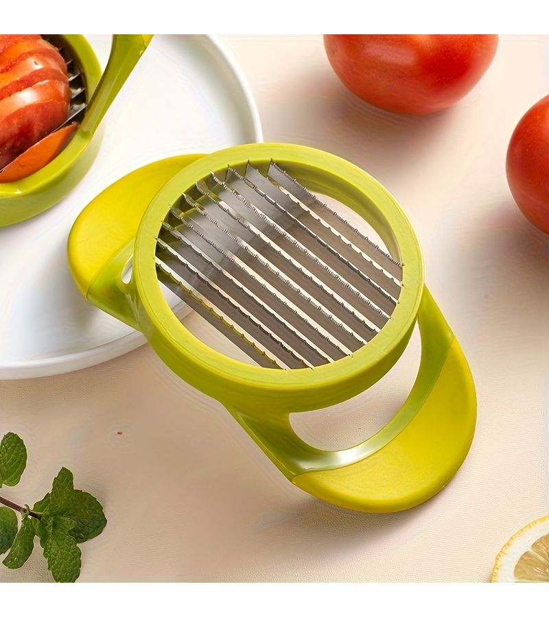 Stainless Steel Manual Tomato Vegetable Slicer With Ergonomic Green Handle 1pc - Image 4