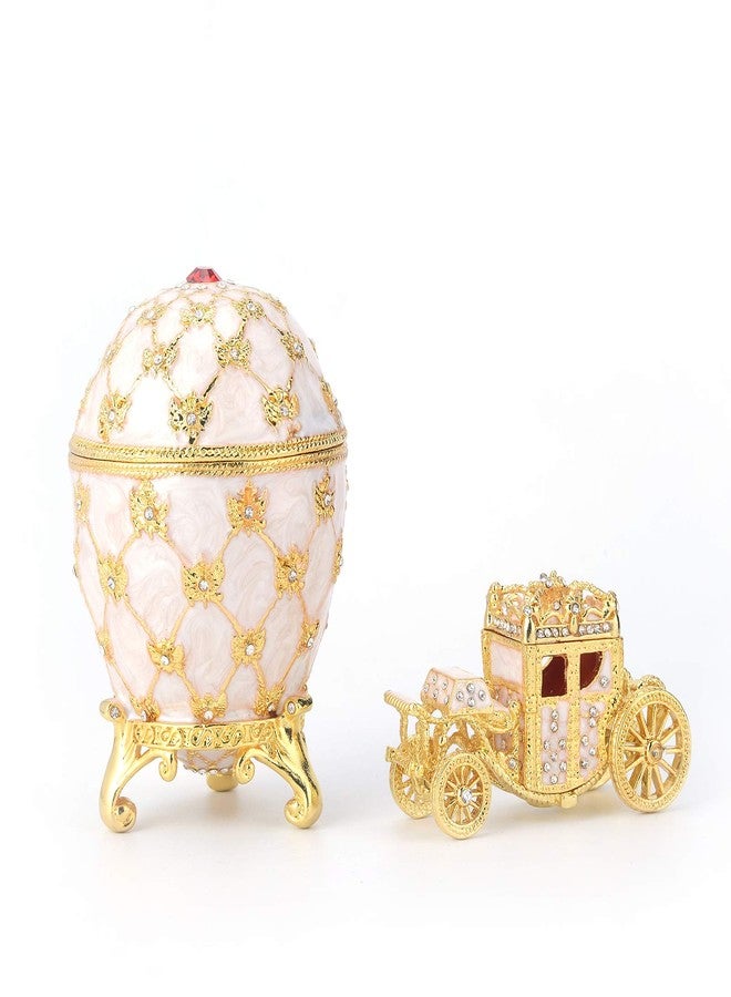 QIFU Vintage White Easter Egg Style Jewelry Trinket Box with Mini Royal Carriage, Unique Gift for Easter Collection - Image 1