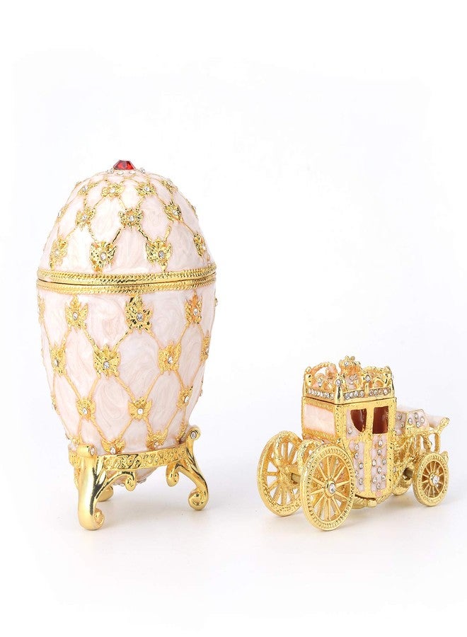 QIFU Vintage White Easter Egg Style Jewelry Trinket Box with Mini Royal Carriage, Unique Gift for Easter Collection - Image 3