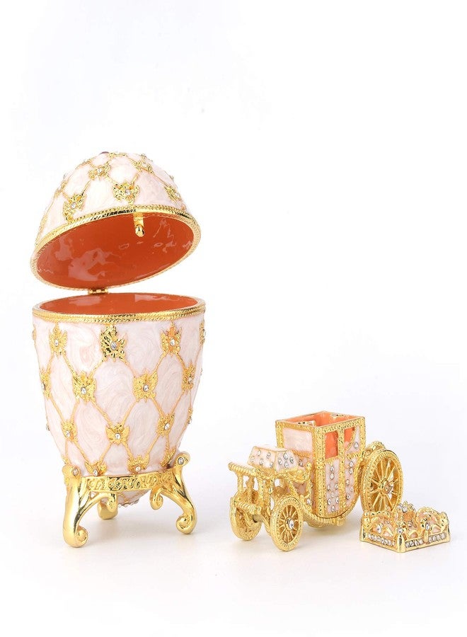 QIFU Vintage White Easter Egg Style Jewelry Trinket Box with Mini Royal Carriage, Unique Gift for Easter Collection - Image 2