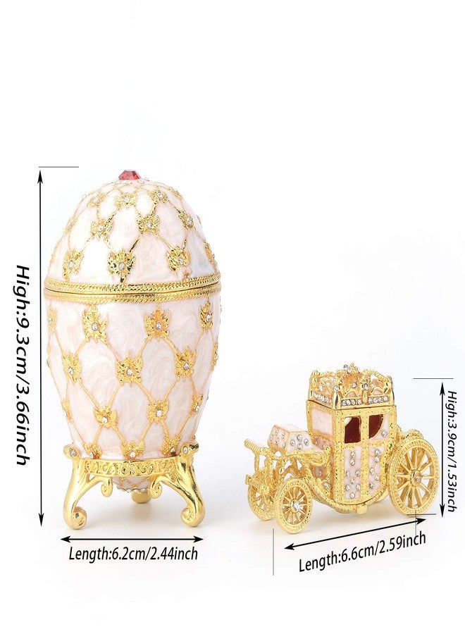 QIFU Vintage White Easter Egg Style Jewelry Trinket Box with Mini Royal Carriage, Unique Gift for Easter Collection - Image 5