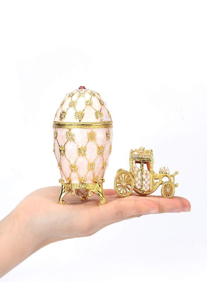 QIFU Vintage White Easter Egg Style Jewelry Trinket Box with Mini Royal Carriage, Unique Gift for Easter Collection - Image 4