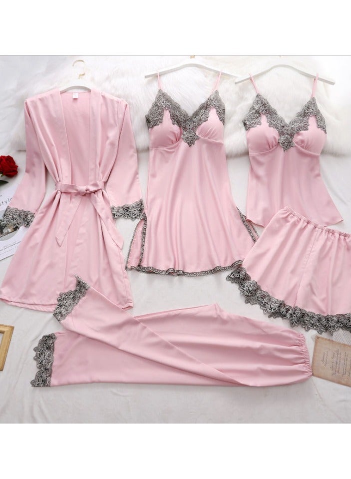 KUYING New Five Piece Lce Silk Pajamas 