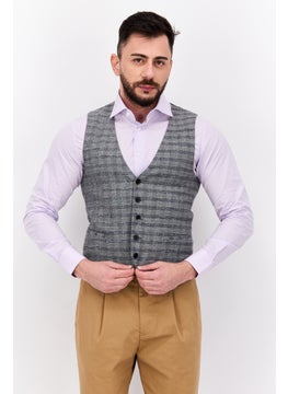 SELECTED Men V Neck Sleeveless Textured Waistcoat, Grey  - Image 1