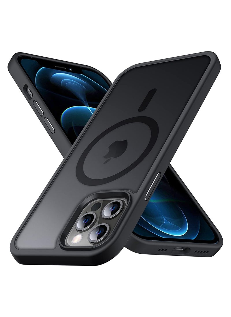 Denx - Magnetic Case for iPhone 12 Pro Max, Compatible iphone 12 Pro Max with MagSafe, Translucent Matte Back Slim Shockproof Phone Cover (Black) - Image 1