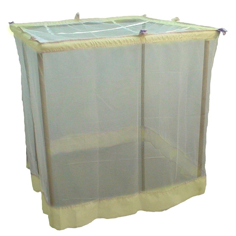 ANS Mosquito Net for King Size Double Bed 6.5x6.5 ft, Ivory Polycotton Soft Net with Same Ivory Cream Color Cotton Border, Free Air Flow, Long Lasting, Foldable Insect Protection Net - Image 1