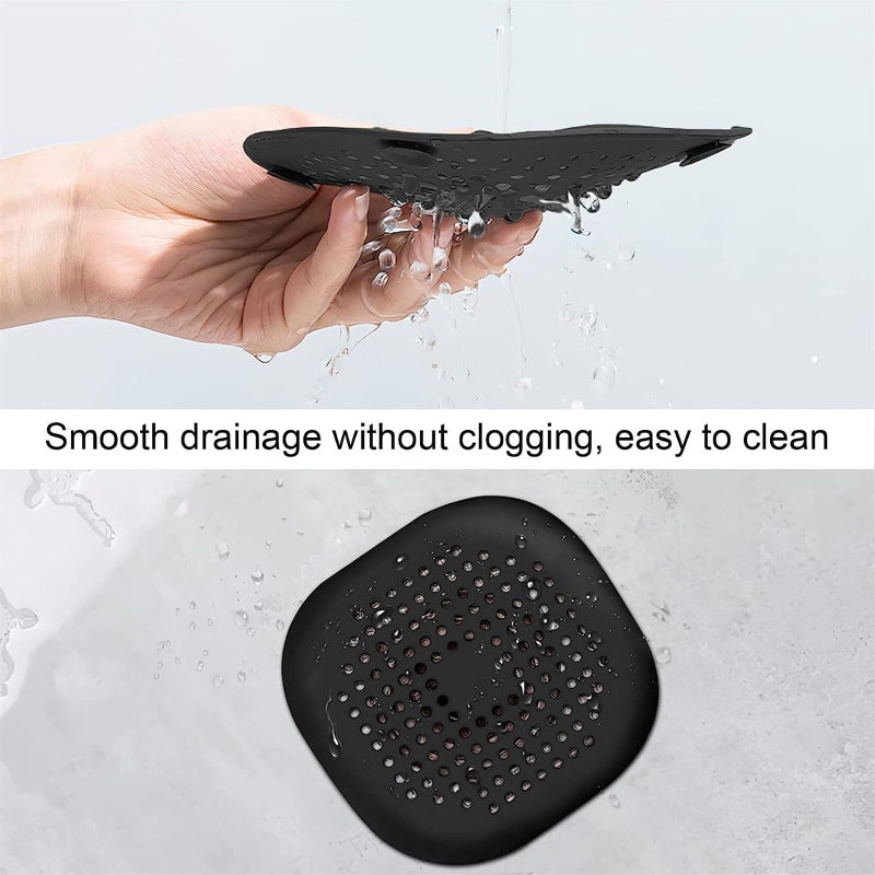 JZS Floor Drain Cover, 4 PCS Shower Drain Stopper with Sucker, Silicone Drain Cover with Easy to Install and Clean, Shower Drain Filter for Kitchen, Laundry, Toilet and More (Square, Black) - Image 3