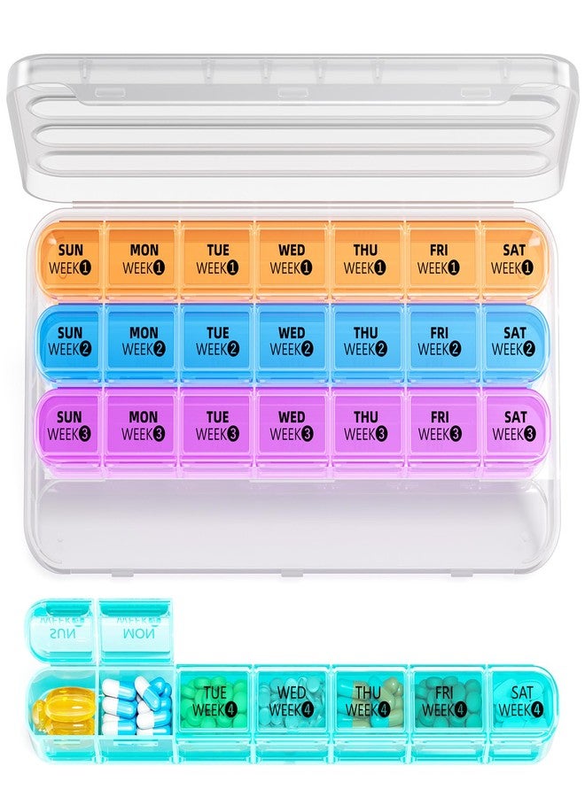 Daviky Monthly Pill Organizer 28 Day, 4 Week Pill Box with Removable Weekly Trays, Large BPA-Free Pill Organizer for Vitamins, Supplements and Medication, Travel Pill Case with Storage Box, White - Image 1