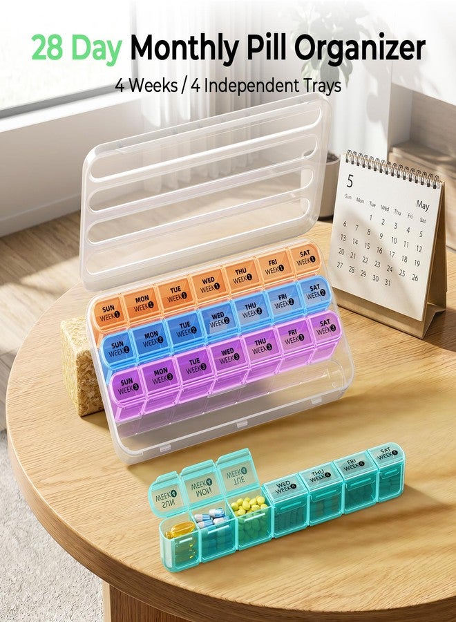 Daviky Monthly Pill Organizer 28 Day, 4 Week Pill Box with Removable Weekly Trays, Large BPA-Free Pill Organizer for Vitamins, Supplements and Medication, Travel Pill Case with Storage Box, White - Image 2