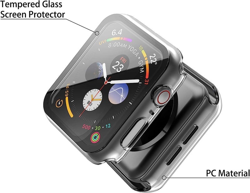 Misxi 2 Pack Hard PC Case with Tempered Glass Screen Protector Compatible with Apple Watch Series 4 Series 5 Series 6 SE 44mm, Scratch Resistant Overall Protective Cover for iWatch, Clear - Image 3