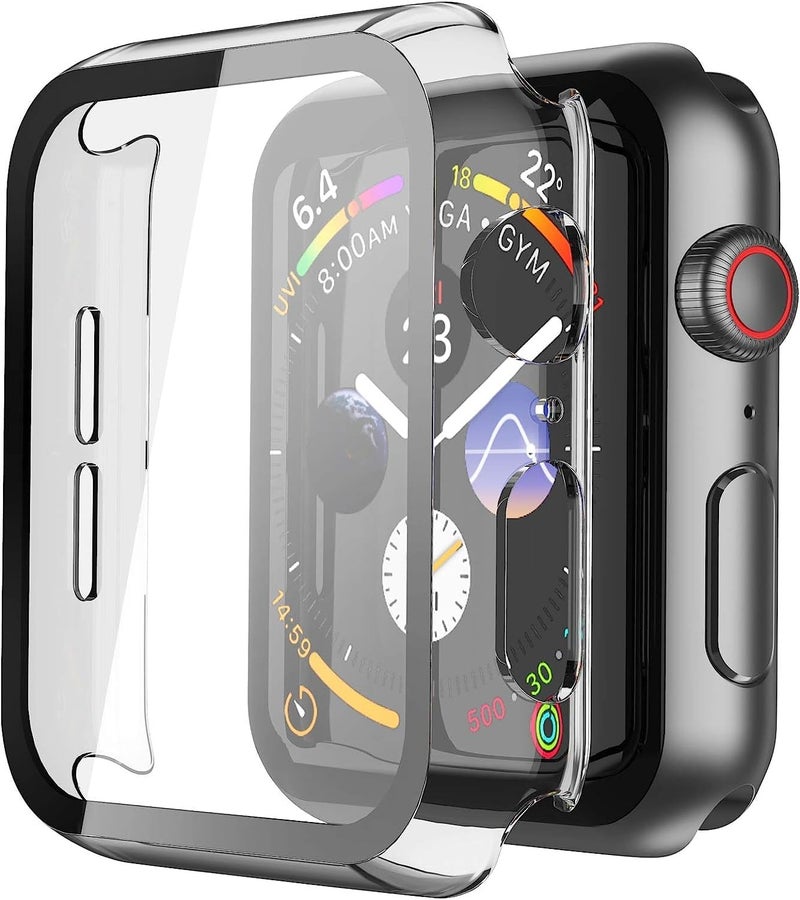 Misxi 2 Pack Hard PC Case with Tempered Glass Screen Protector Compatible with Apple Watch Series 4 Series 5 Series 6 SE 44mm, Scratch Resistant Overall Protective Cover for iWatch, Clear - Image 1