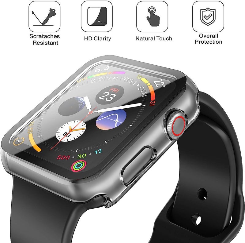 Misxi 2 Pack Hard PC Case with Tempered Glass Screen Protector Compatible with Apple Watch Series 4 Series 5 Series 6 SE 44mm, Scratch Resistant Overall Protective Cover for iWatch, Clear - Image 2