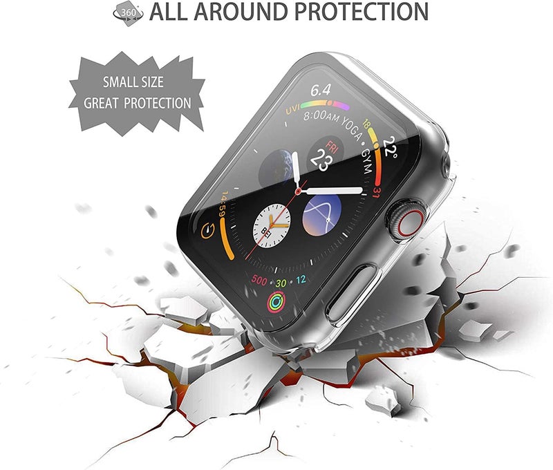 Misxi 2 Pack Hard PC Case with Tempered Glass Screen Protector Compatible with Apple Watch Series 4 Series 5 Series 6 SE 44mm, Scratch Resistant Overall Protective Cover for iWatch, Clear - Image 4