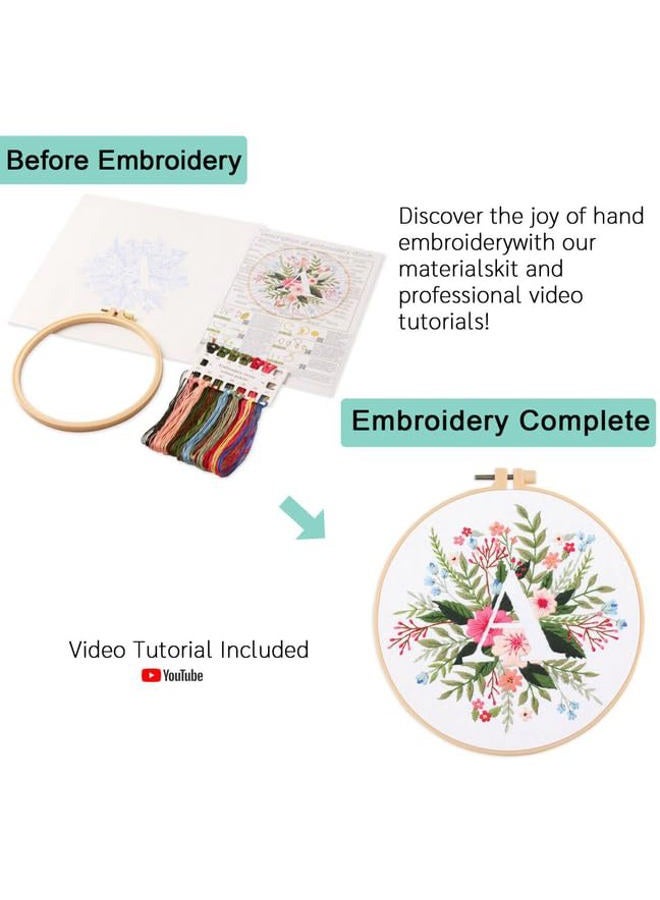 REEWISLY Embroidery Kit for letter ABC (A),Embroidery Starter Kit with Pattern and Instructions,1 Plastic Embroidery Hoops,Color Threads ,instructions and Needles,Adults Embroidery, DIY cross stitch kit - Image 3