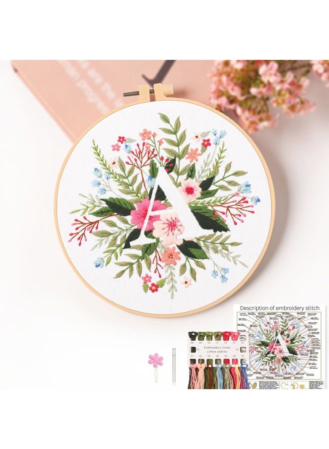 REEWISLY Embroidery Kit for letter ABC (A),Embroidery Starter Kit with Pattern and Instructions,1 Plastic Embroidery Hoops,Color Threads ,instructions and Needles,Adults Embroidery, DIY cross stitch kit - Image 1