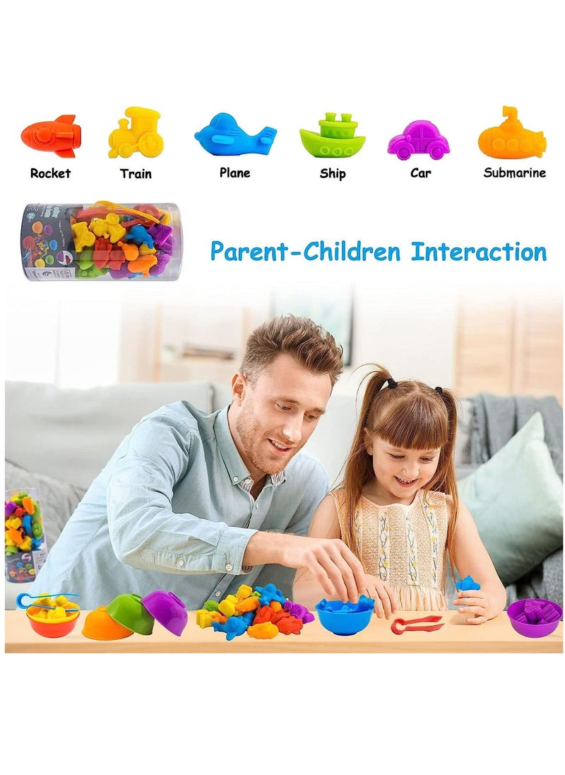 YelaJoy - Counting Matching Game, Sorting Toys with Sorting Cups, Color Classification and Sensory Training Preschool Educational Learning Toys Set Gift for Toddlers Kids Boys Girls Ages 3+ (Transport) - Image 1