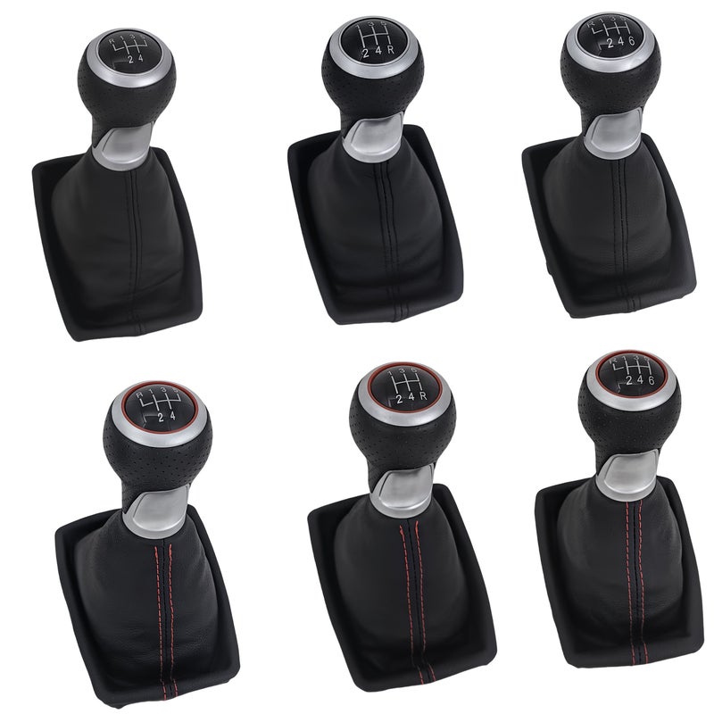 Red 6 Speed Upper Left Shift Knob And Boot Cover For Audi A4 B6 2000 To 2008 Manual Gear Stick Direct Fit Smooth Shifting Replacement Anti Slip Design - Image 3