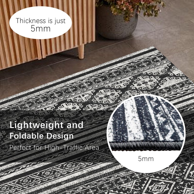 RUGSURE Washable Area Rugs 5' x 7' - 1/6 Thick - Moroccan-Inspired -Stain & Water Resistant Non-Slip - Resistant Rug for Living Room, Bedroom, Nursery, Pet & Child Friendly (Black) - Image 5