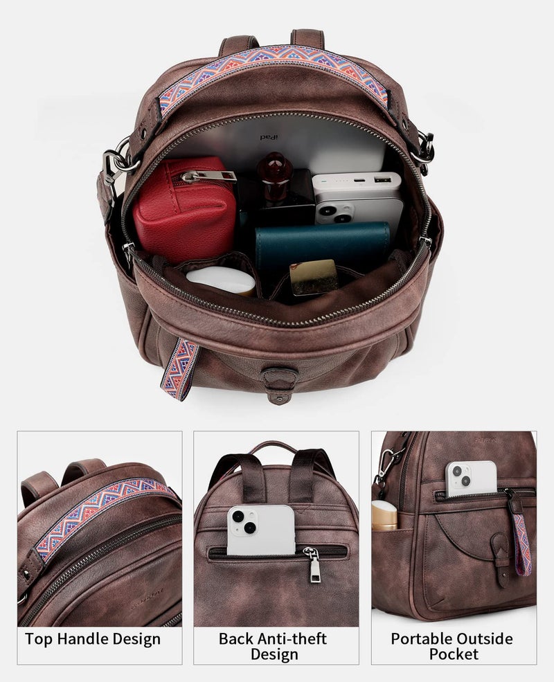 FADEON Mini Backpack Purse for Women, Designer Leather Cute Roomly Small Backpacks, Ladies Shoulder Backpack Fashion Handbag - Image 4