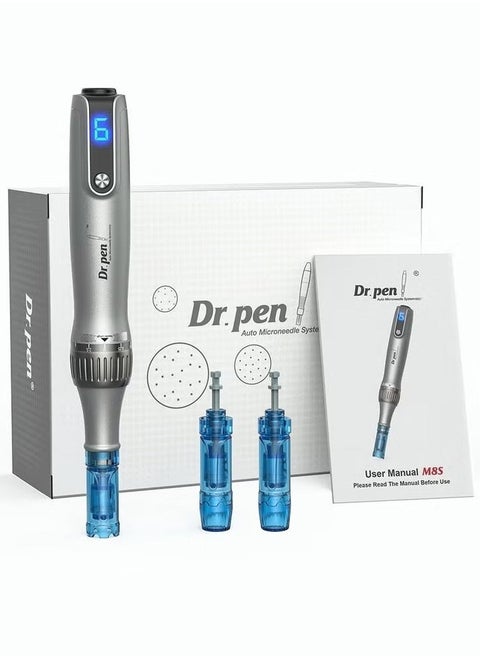 Ultima M8S Professional Microneedling Pen with 2 Replacement Tips Dark Gray Upgraded Version