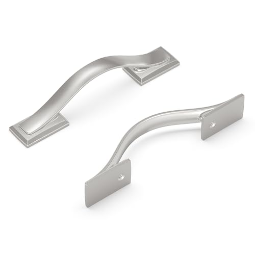 Hickory Hardware 10 Pack Solid Core Kitchen Cabinet Pulls Luxury Cabinet Handles Hardware for Doors Dresser Drawers 3 Inch Hole Center Satin Nickel Dover Collection - Image 1