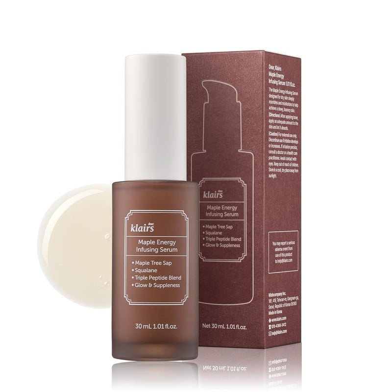 DearKlairs Maple Energy Infusing Serum 30 ml Anti Aging Skin Barrier Pore Minimizing Peptide Squalane hydrating and moisturizing serum Korean skin care Dry Skin
