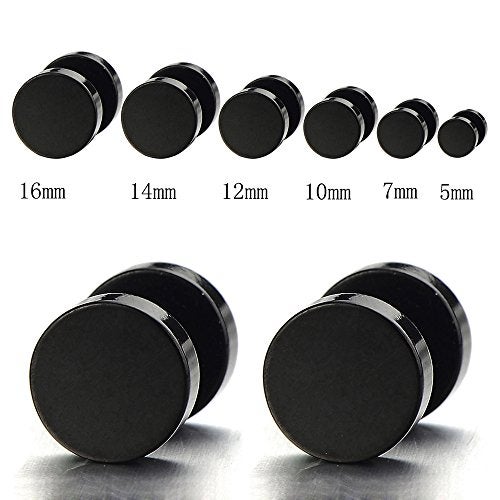 COOLSTEELANDBEYOND EXTRA LARGE 16MM Black Screw Stud Earring for Men Women Steel Cheater Fake Ear Plug Gauge Illusion Tunnel - Image 2