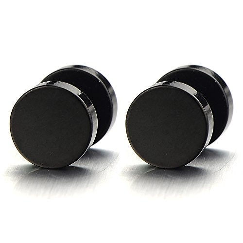 COOLSTEELANDBEYOND EXTRA LARGE 16MM Black Screw Stud Earring for Men Women Steel Cheater Fake Ear Plug Gauge Illusion Tunnel - Image 1