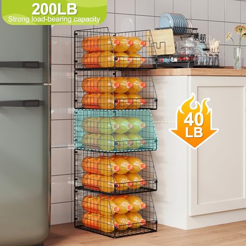 Jakyitvi 5 Pack XXL Stackable Wire Storage Basket, Extra Large Capacity Pantry Organizer and Storage, Muti-Purpose for Fruit Vegetable Basket & Toy Bin & Snack Organizer - Image 3