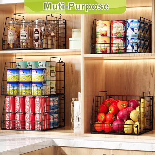 Jakyitvi 5 Pack XXL Stackable Wire Storage Basket, Extra Large Capacity Pantry Organizer and Storage, Muti-Purpose for Fruit Vegetable Basket & Toy Bin & Snack Organizer - Image 4