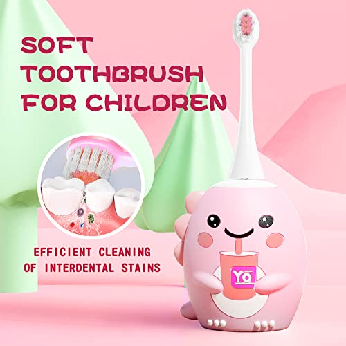 DYCROL Kids U Shaped Electric Toothbrush with 4 Brush Heads, Sonic Toothbrush Kids with 5 Modes, Cartoon Dinosaur 360-Degree Cleaning IPX7 Waterproof Design (6-12 Age (Pink)) - Image 3