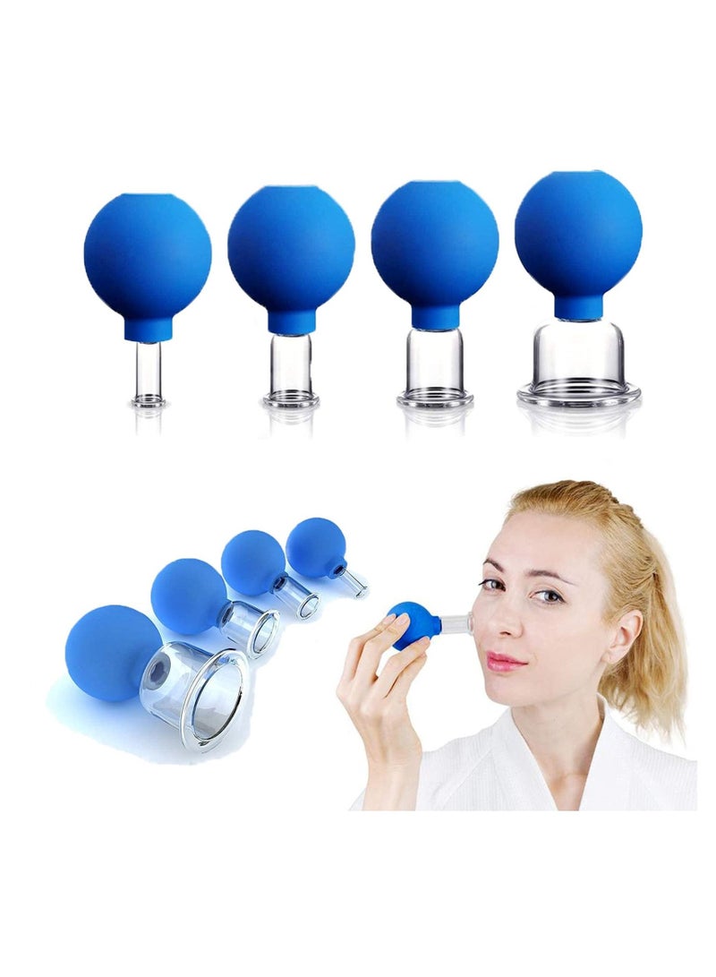 Excefore 4 PCS Glass Facial Cupping Set | Silicone Vacuum Suction | Cupping Massage Therapy | A Kit For Anti Cellulite, Anti Wrinkle and Instantly Ageless Skin | For Eyes, Face and Body - Image 1