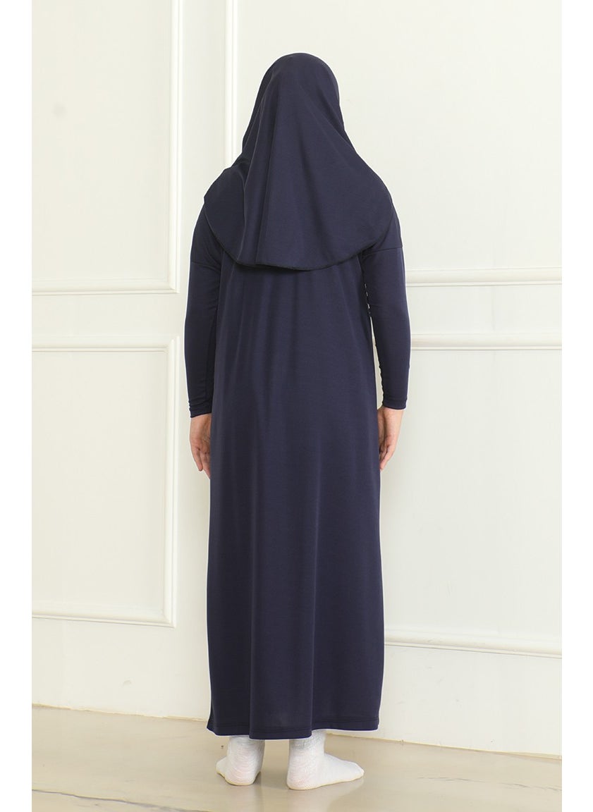Sefa Merve - One Piece Practical Child Prayer Dress with Headscarf 1985-07 Navy Blue - Image 1